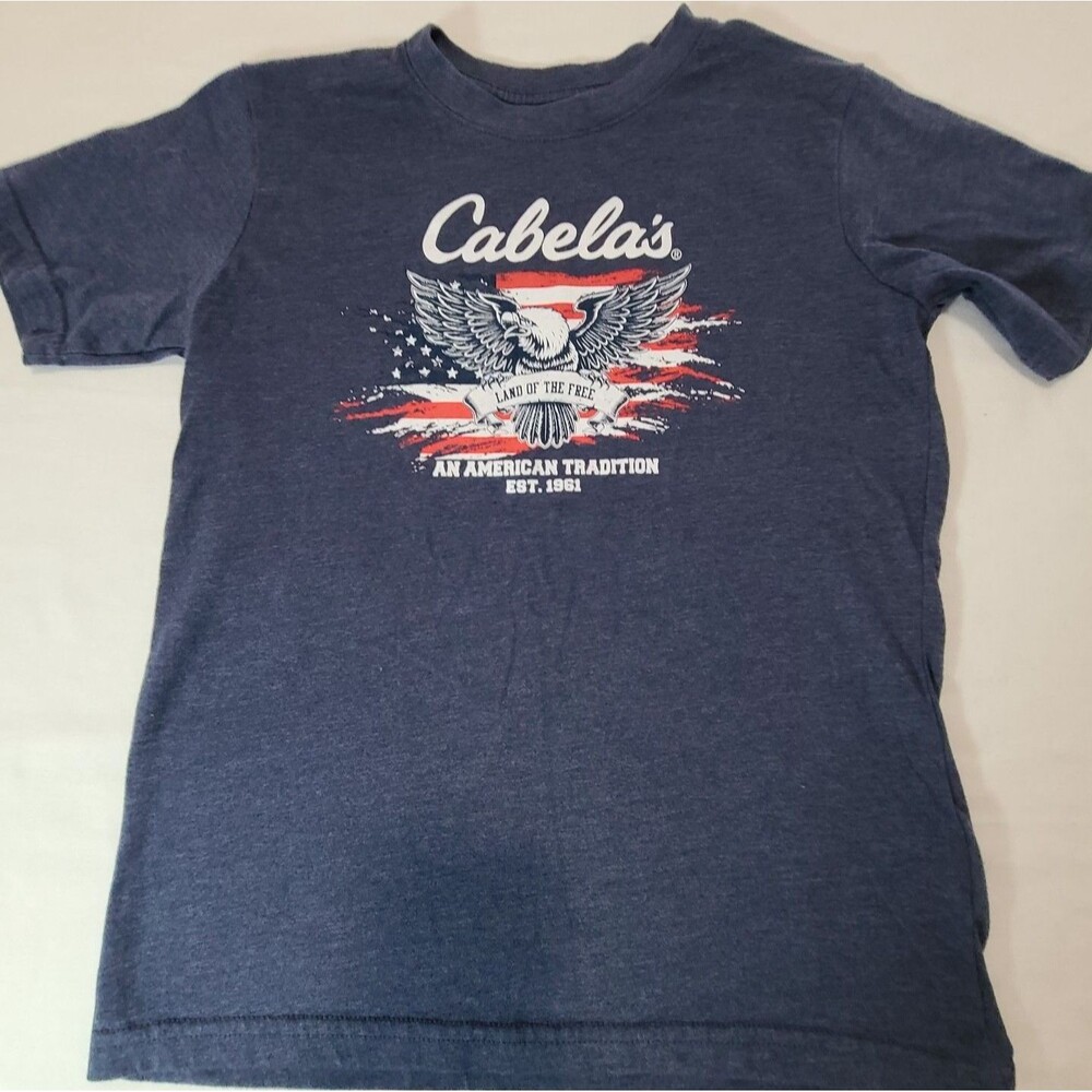 Cabela’s Land of the Free T-Shirt Mens Large Blue American Flag Eagle Graphic